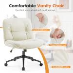 Sweetcrispy Criss Cross Armless Office Chair - PU Leather Adjustable Swivel Wide Seat with Thick Padding, Ergonomic Rolling Computer Desk Task Chair for Modern Vanity & Makeup with Wheels