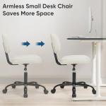 DUMOS Armless Home Office Desk Chair -Small Ergonomic with Low Back Lumbar Support, Height Adjustable PU Leather Computer Task with 360° Swivel Rolling Wheels, for Small Space, Beige White