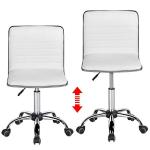 Yaheetech Adjustable Task Chair PU Leather Low Back Ribbed Armless Swivel White Desk Chair Office Chair Wheels