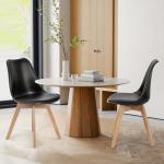 Sweetcrispy Dining Chairs Set of 4, Kitchen Room PU Leather Mid Century Modern Chairs, Upholstered Dining Chair with Wood Legs for Home Kitchen, Black