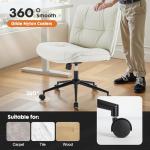 Sweetcrispy Criss Cross Armless Office Chair - PU Leather Adjustable Swivel Wide Seat with Thick Padding, Ergonomic Rolling Computer Desk Task Chair for Modern Vanity & Makeup with Wheels