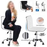 Yaheetech Adjustable Task Chair PU Leather Low Back Ribbed Armless Swivel White Desk Chair Office Chair Wheels