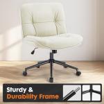 Sweetcrispy Criss Cross Armless Office Chair - PU Leather Adjustable Swivel Wide Seat with Thick Padding, Ergonomic Rolling Computer Desk Task Chair for Modern Vanity & Makeup with Wheels