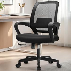 NEO CHAIR Office Desk Ergonomic Mesh Computer Chair with Lumbar Support Adjustable Height Swivel Rolling Wheels Comfy Mid Back Task Chair for Home Bedroom Vanity Study (Black)