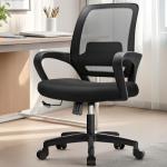 NEO CHAIR Office Desk Ergonomic Mesh Computer Chair with Lumbar Support Adjustable Height Swivel Rolling Wheels Comfy Mid Back Task Chair for Home Bedroom Vanity Study (Black)