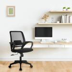 NEO CHAIR Office Desk Ergonomic Mesh Computer Chair with Lumbar Support Adjustable Height Swivel Rolling Wheels Comfy Mid Back Task Chair for Home Bedroom Vanity Study (Black)