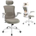 Ergonomic Office Chair with Adjustable Lumbar Support & Headrest, High Back Mesh Desk Chair with Flip-Up Armrests, Breathable & Comfortable Computer Chair for Home, Office & Study –Khaki