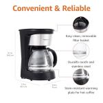 Amazon Basics Coffee Makers, 5-Cup Coffee Machines with Reusable Filter, Coffee Pots, Black & Stainless Steel