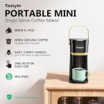 Tastyle Single Serve One Cup Coffee Maker, for K Cups and Grounds, Mini Coffee Maker with Portable Handle, 6 to 12 Oz Brew Size, for Travel, Camping, Office, RV and Dorm, 120V, Black and Gold