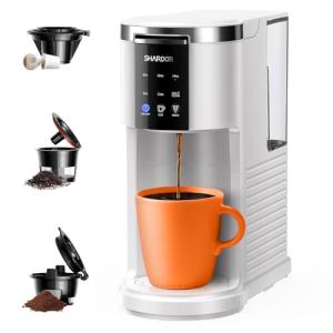 SHARDOR 3 in 1 Coffee Maker, K Cup Coffee Maker Compatible with Ground Coffee & Teas, Single Serve Coffee Machine, 6–14oz Brew Sizes, 40oz Detachable Water Reservoir, Descale Settings, White