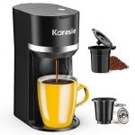 Karosie Single Serve Coffee Maker for K-Cup and Ground Coffee, Fast Brew, 6-12 oz Brew Sizes One Cup Coffee Machine Fits 5.5" Mugs, One-Button Small Coffee Maker with Descaling Reminder,Black