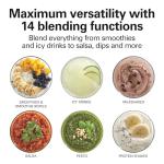 Hamilton Beach Wave Crusher Blender For Smoothies With 40 Oz Glass Jar and 14 Functions, Ice Sabre Blades & 700 Watts for Consistently Smooth Results, Black + Stainless Steel (54221)
