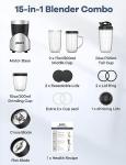 Ganiza Smoothie Blender, 900W Blenders for Shakes and Smoothies, 15-Piece Personal Blender and Grinder Combo for Kitchen, Smoothies Maker with 4 BPA-Free Portable Cup, Nutritious Recipe