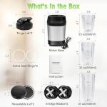 Nahida Blender for Smoothies, 1200W Smoothie Blender for Ice Crushing, Blenders with (2) 6-Fin Blades, Personal Blenders for Kitchen with 23oz, 32oz, 37oz Easy Go Cups for Juices, Silver