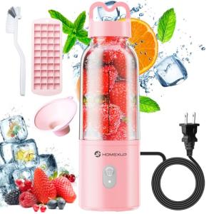 Portable Personal Blender 17 OZ/500 ML Juicer, 175W Personal Size Blender, Ideal for Smoothies, Ice Blending, Juicing, and Food Processing, Compact, Convenient, and Versatile (Pink)