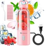 Portable Personal Blender 17 OZ/500 ML Juicer, 175W Personal Size Blender, Ideal for Smoothies, Ice Blending, Juicing, and Food Processing, Compact, Convenient, and Versatile (Pink)