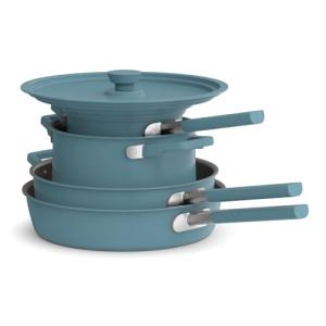 bella 9 Piece Ceramic Nonstick Cookware Set, Fits-anywhere™ Kitchenware w EverGood™ Coating, Dishwasher & Oven Safe, All Stovetops Compatible, Stackable Design, Cool Touch Handles, Surf