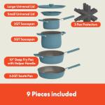 bella 9 Piece Ceramic Nonstick Cookware Set, Fits-anywhere™ Kitchenware w EverGood™ Coating, Dishwasher & Oven Safe, All Stovetops Compatible, Stackable Design, Cool Touch Handles, Surf