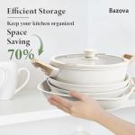 Bazova 19 Pcs Pots and Pans Set Non Stick Ceramic Cookware Set with Removable Handles, Non Toxic Induction Kitchen Cookware Sets RV Cookware,Dishwasher/Oven Safe PFAS/PTFE/PFOA Free Cream White