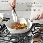 CAROTE 9pcs Pots and Pans Set Non Stick, Cookware Sets, Kitchen Set, Oven/Fridge Safe, Space Saving Pots Set, Nonstick Cooking Set with Versatile Detachable Handle, Induction RV Set, Cream White