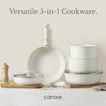 CAROTE 9pcs Pots and Pans Set Non Stick, Cookware Sets, Kitchen Set, Oven/Fridge Safe, Space Saving Pots Set, Nonstick Cooking Set with Versatile Detachable Handle, Induction RV Set, Cream White
