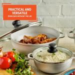 IMUSA 3 Piece Caldero Set with Tempered Glass Lid 1.5/2.5/5.2Qt, Aluminum, Silver