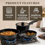 KIKCOIN 20 Pcs Pots and Pans Set Non Stick, Detachable Handle Cookware Sets Nonstick, Non Toxic Induction RV Kitchen Cooking Set with Removable Handles, Dishwasher/Oven Safe, Easy Clean (Black)