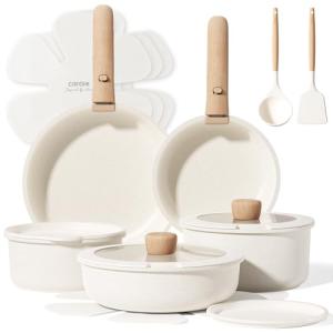 CAROTE 17pcs Pots and Pans Non Stick, Cookware Sets Detachable Handle, Induction Kitchen Pots and Pans,NonStick Cooking Set, Oven/Dishwasher/Fridge Safe, Space Saving