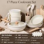 CAROTE 17pcs Pots and Pans Non Stick, Cookware Sets Detachable Handle, Induction Kitchen Pots and Pans,NonStick Cooking Set, Oven/Dishwasher/Fridge Safe, Space Saving