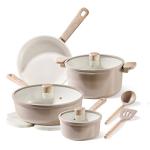 CAROTE 12Pcs Ceramic Pots and Pans Set Non Stick, Healthy Cookware Set, PFAS/PFOA Free, Kitchen Cooking Set with Frying Pans, Taupe