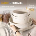Astercook 23 Pcs Pots and Pans Set Non Stick, Ceramic Cookware Set Detachable Handle, RV Kitchen Cooking Set Removable Handles, Oven Safe, Induction Ready, Stackable Non-stick Set, Cream White