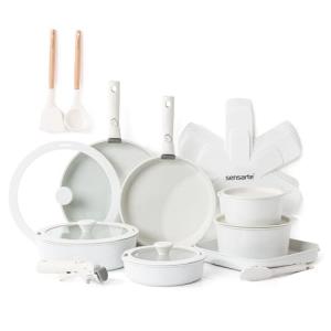 SENSARTE 24 Piece Pots and Pans Set, Nonstick Detachable Handle Cookware, Induction Kitchen Cookware Set with Removable Handle, Healthy Non Stick for RV, Dishwasher ＆ Oven Safe (White)