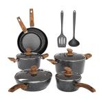 MAISON ARTS Pots and Pans Set Non Stick, 12 Piece Black Granite Kitchen Cookware Induction Compatible, Pot and Pan Sets for Cooking Nonstick