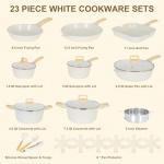 Romswi 23pcs Pots and Pans Set Non Stick, Kitchen Cookware Set with Casserole, Frying & Saucepans, Oven Safe & Stovetop Agnostic (Gas, Electric & Induction) - White
