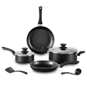 BECIGAR 8pcs Black Ceramic Pots and Pans Set, Cooking Pan Set,Cooking Pot Set Ceramic Pan Set, Nonstick Cookware Set, Induction Safe Kitchen Cooking Set with Frying Pans, Saucepans, shovel and Ladle