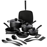 Tramontina Primaware 15-Piece Non Stick Cookware Set with Lids and Utensils, Aluminum Nonstick Pots and Pans Kitchen Set (Storm)