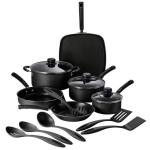 Tramontina Primaware 15-Piece Non Stick Cookware Set with Lids and Utensils, Aluminum Nonstick Pots and Pans Kitchen Set (Storm)