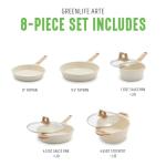 GreenLife 8 Piece Ceramic Nonstick Cookware Set, Induction Suitable Non Toxic PFAS-Free Pots & Pans, Dishwasher Safe, Cooking Set, Stock Pot, Saucepans & Frying Pans, Kitchen Cooking, Granite Cream