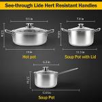 Wodillo 6Pcs Pots and Pans Set, Stainless Steel Pot Set, Nonstick Kitchen Cookware Set, Induction Pots Set with Stay-Cool Handle, Works with Electric and Gas Cooktops, Dishwasher Safe