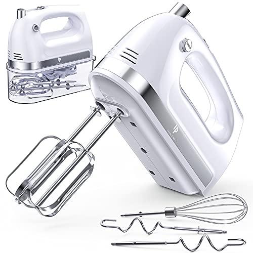 Hand Mixer Electric, 400W Food Mixer 5 Speeds Handheld Blender, 5 Stainless Steel Accessories, Storage Box, Kitchen Blender with Cord for Cream, Cookies, Dishwasher Safe, White