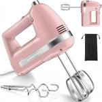 Z-DESDEMONA Electric Hand Mixer, Powerful 300W Hand Mixer Electric Handheld with 304 Beaters, Dough Hook,Hand Held Mixer with Turbo for Baking Cakes, Eggs, Cream Food(Pink)