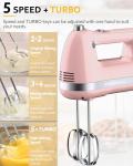 Z-DESDEMONA Electric Hand Mixer, Powerful 300W Hand Mixer Electric Handheld with 304 Beaters, Dough Hook,Hand Held Mixer with Turbo for Baking Cakes, Eggs, Cream Food(Pink)