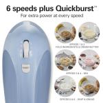 Hamilton Beach 6-Speed Electric Hand Mixer with Whisk, Dough Hooks and Easy Clean Beaters, Powerful 275 Watt Motor, Snap-On Storage Case, Blue