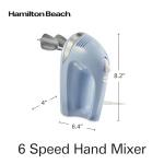 Hamilton Beach 6-Speed Electric Hand Mixer with Whisk, Dough Hooks and Easy Clean Beaters, Powerful 275 Watt Motor, Snap-On Storage Case, Blue