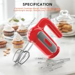 Hand Mixer Electric, 5-Speed Small Handheld Mixer, 2* (Dough Hooks & Beaters) Food Blender, Kitchen Blender for Baking, Cream, Cookies, 304 Dishwasher Safe