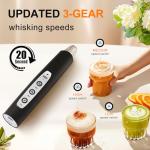 YUSWKO Black Handheld Milk Frother Wand for Coffee, Rechargeable Electric Whisk with 3 Heads 3 Speeds Drink Mixer Coffee Frother For Latte, Cappuccino, Hot Chocolate, Egg