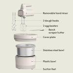 bella 3.5 Qt Hand Blender & Stand Mixer, 2 in 1 Electric Mixer with Bowl, Dough Hook, Whisk & Egg Beater, Multifunctional Handheld Blender & Mixer for Baking, 200 Watt, Oatmilk