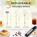 YUSWKO Black Handheld Milk Frother Wand for Coffee, Rechargeable Electric Whisk with 3 Heads 3 Speeds Drink Mixer Coffee Frother For Latte, Cappuccino, Hot Chocolate, Egg