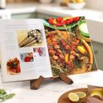 PUERSI Cookbook Stand for Kitchen, Recipe Book Holder for Kitchen Counter, Wooden Cookbook Holder, Rustic Cook Book Holder Stand - Rustic Brown