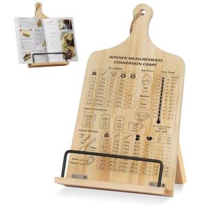 Funistree Kitchen Conversion Chart Cookbook Stand, Sturdy Wood Cook Book Holder, Recipe Cookbook Holder Stand with Kitchen Counters, Kitchen Baking Gifts for Women, Accessiores for Holding Cookbook